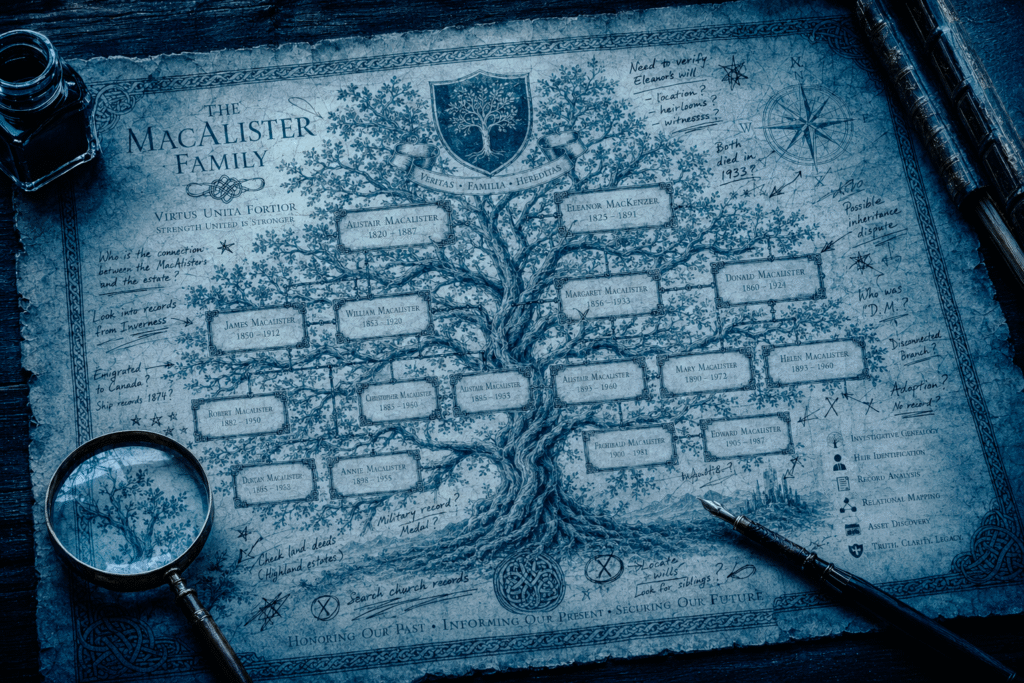 Family tree with handwriting notes