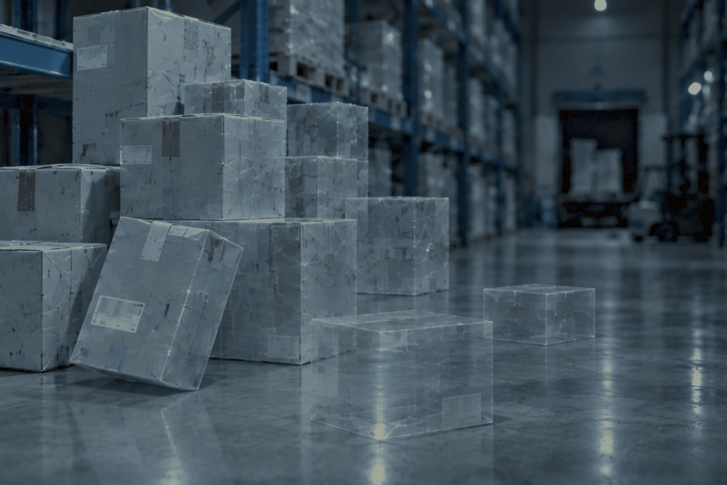 Image showing a warehouse with packages turning translucent